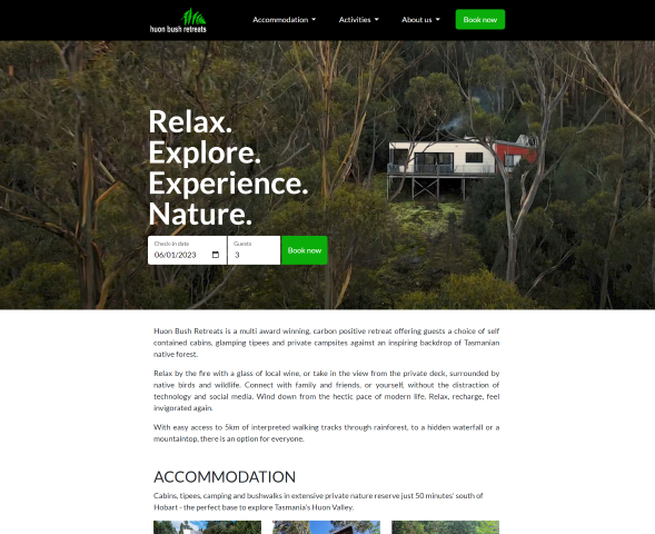 Screenshot of huonbushretreats.com